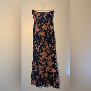 Lulu's Navy Maxi Skirt with Pink Floral Print
